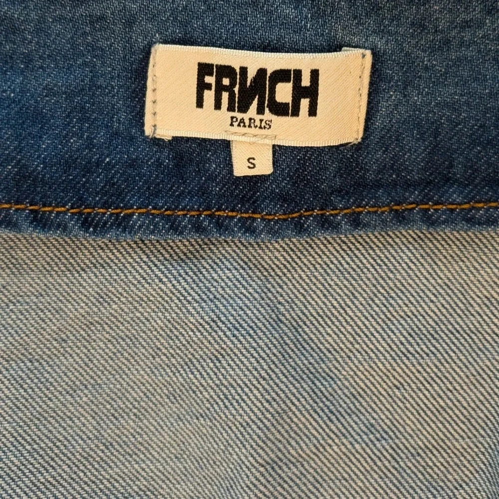FRNCH Paris Denim Wrap Skirt Size S Frayed Hem Blue Cotton Blend Tie Waist